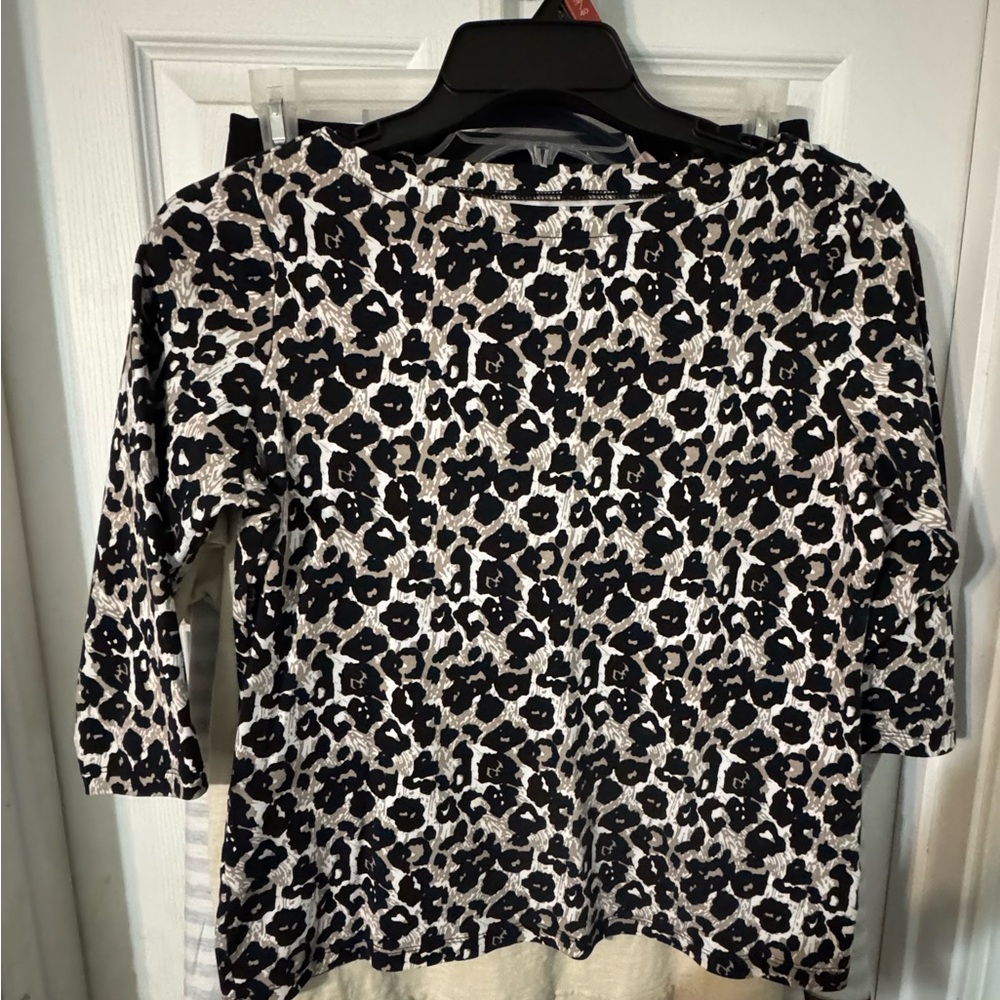 Kim Rogers Black and Cream Animal Print Long Sleeve Top